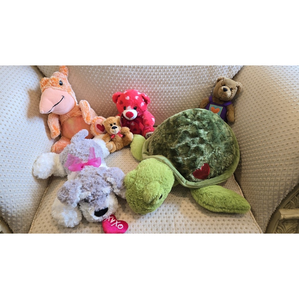 Valentine Plush Lot 6 Pterodactyl Pteranodon Turtle Kellytoy Bears Hearts XOXO